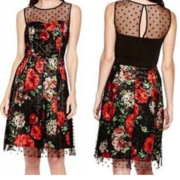 NWoT SD COLLECTION beauty netting overlay black / daring red floral (12) - Picture 13 of 13